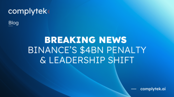 Banner showing Binance's crypto coin and announcing the title of the breaking News about Binance’s $4bn Penalty & Leadership Shift