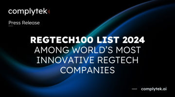 Banner announcing that Complytek is among the most innovative RegTech companies worldwide for 2024 - RegTch100